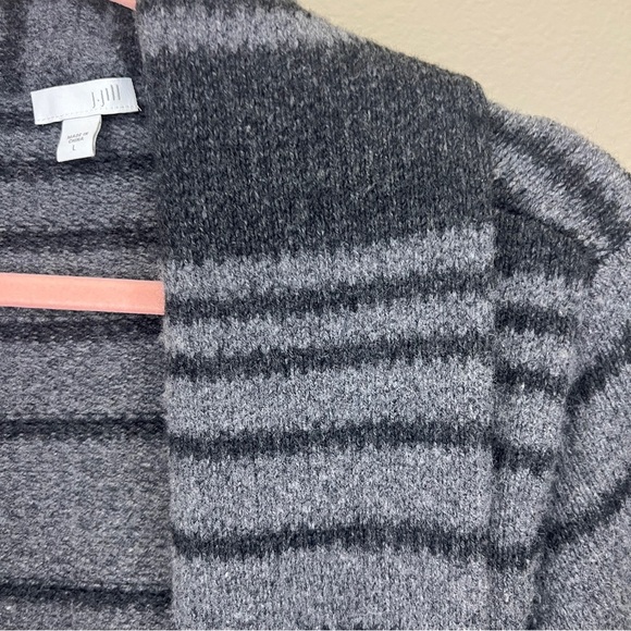 J.Jill Women Cardigan Sweater Size Large Gray Stripe Wool Blend Pockets - Picture 5 of 7